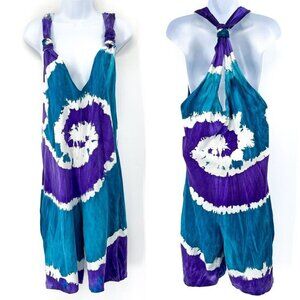 Vintage 80's Tie Dye Print Romper Jumpsuit Sleeveless One Piece 1980's Shorts